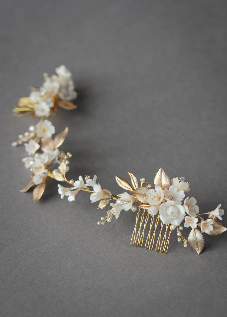 MUTED METALS | A pale gold and champagne bridal headpiece for Christina 1