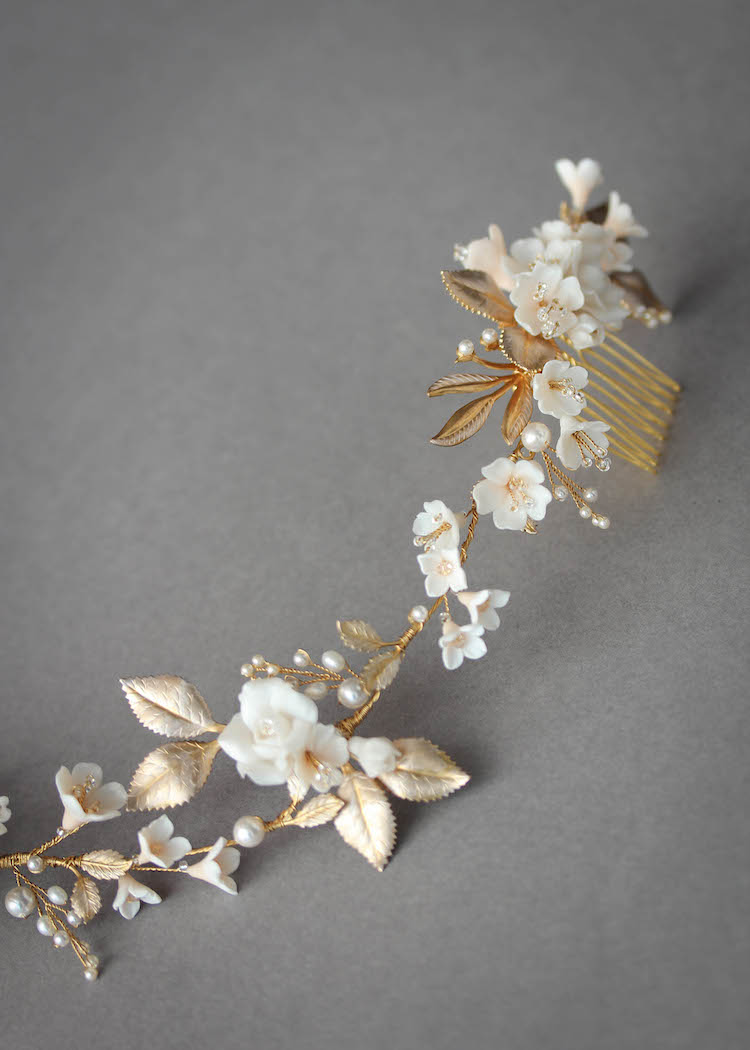 MUTED METALS | A pale gold and champagne bridal headpiece for Christina 7