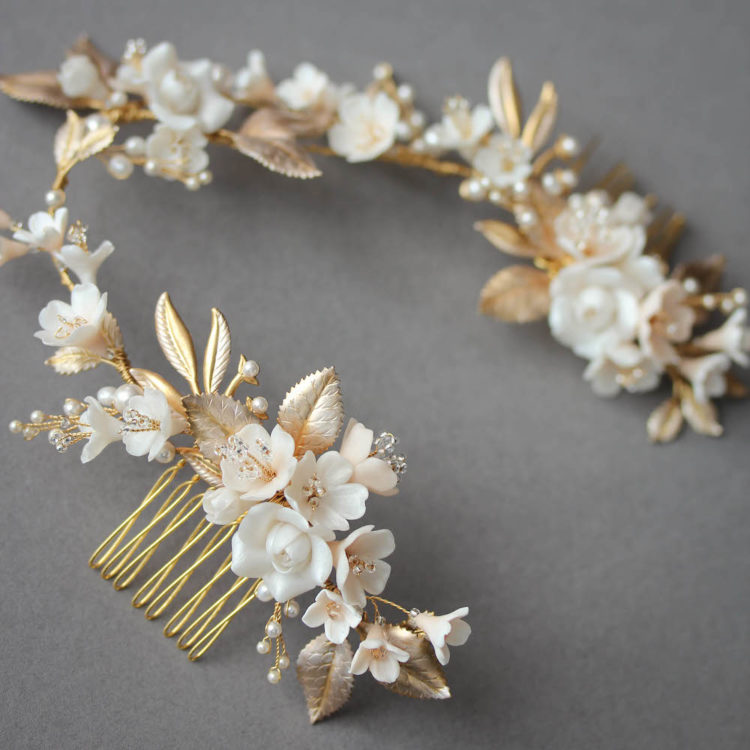 MUTED METALS | A pale gold and champagne bridal headpiece for Christina 8