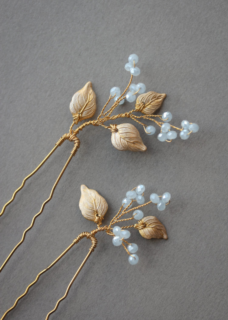 BLUEBELLS pale blue crystal hair pins 4