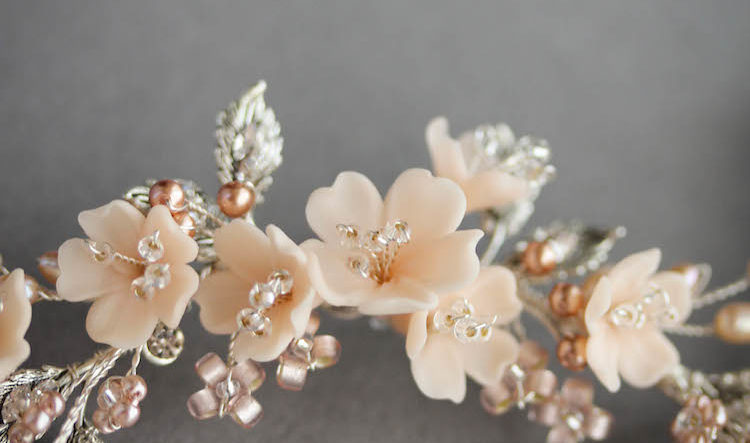 Ode to Dusk | A silver, rose gold and blush bridal hair vine for Jessica -  TANIA MARAS | bridal headpieces + wedding veils
