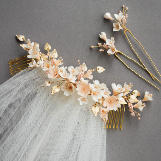 BESPOKE for Tristan_Cherry Blossom floral wedding headpiece and hair pin set 2