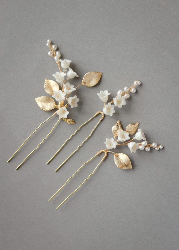 LILY OF THE VALLEY hair pins in gold 1