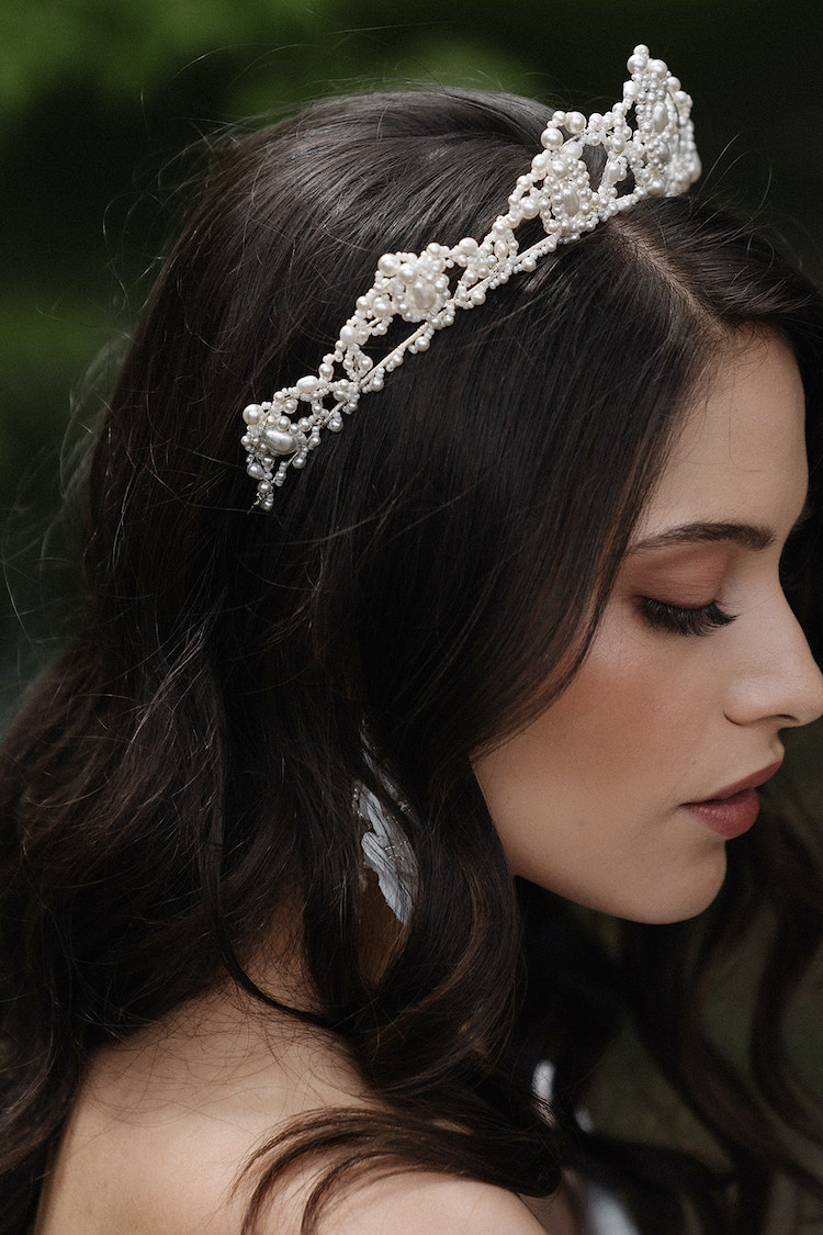Freshwater Pearl Crown Zircon Tiara Queen Wedding Hair Accessories Headband One 