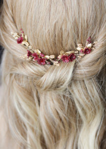 Regal red and gold floral hair pins for Ella 5