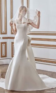 Bow wedding dress with short veil 1