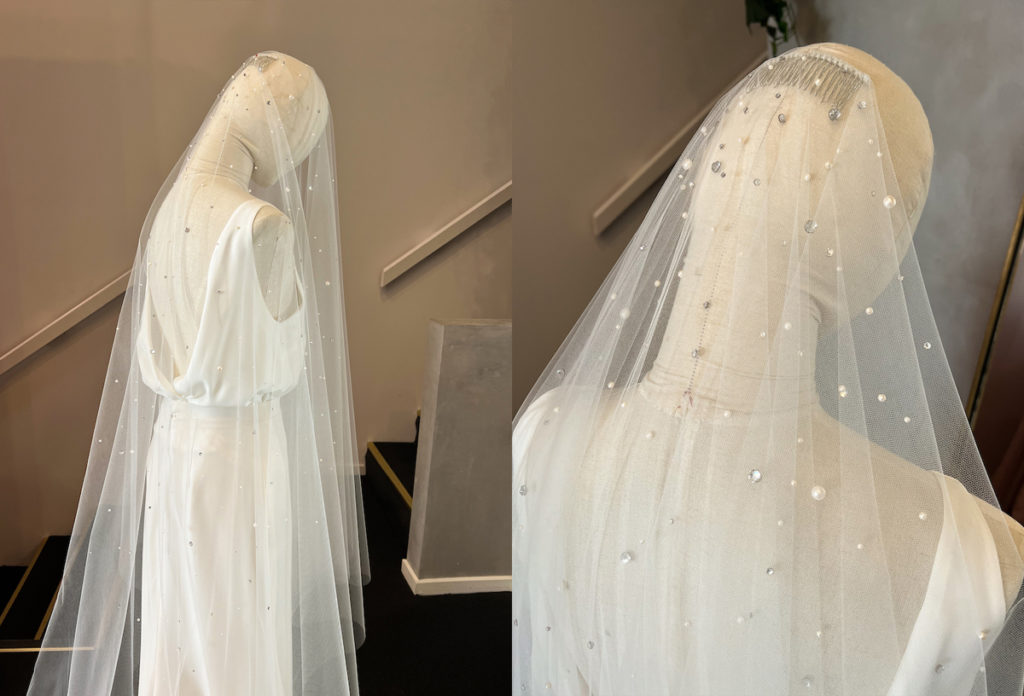 Bespoke for Shereen_crystal and pearl cathedral veil with blusher