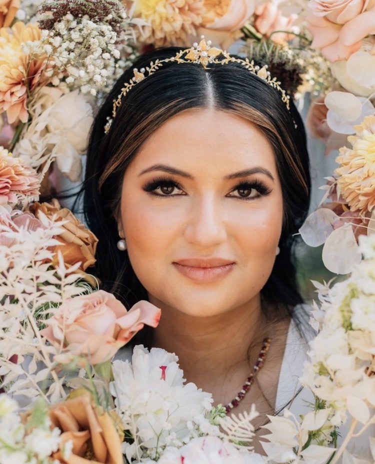 Bride Rhianna wears bespoke FLEUR crown 3