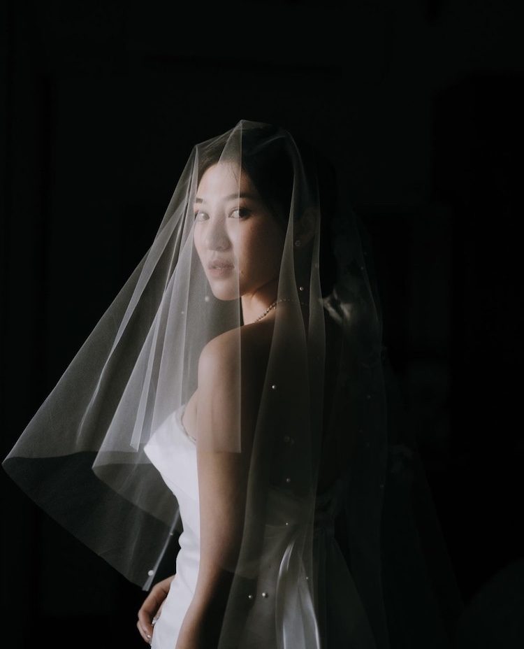 Wedding veils for short brides_bride Tessa wears Weeping Cherry veil