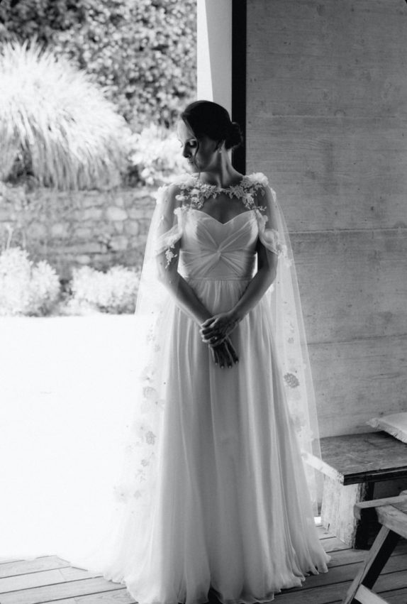 Bride Emmylou wears Draped in Flowers cape 2