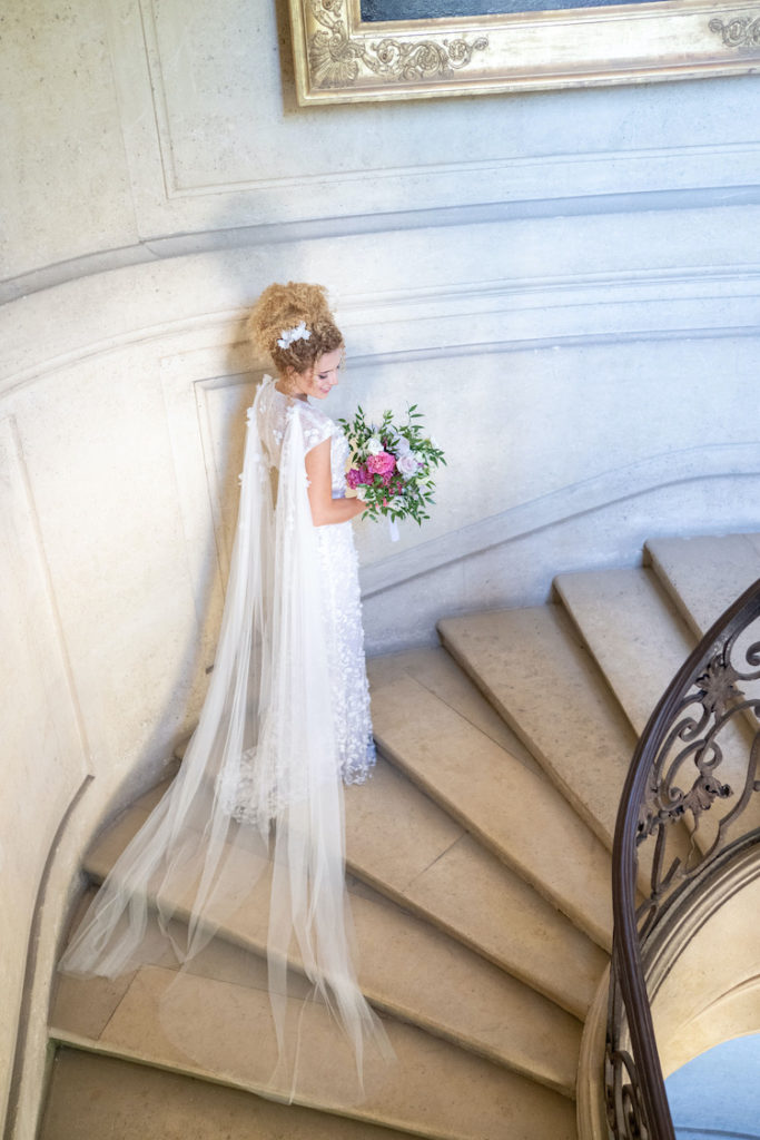 Bride Nay wore bespoke Odessa cape and Madame hair comb 1