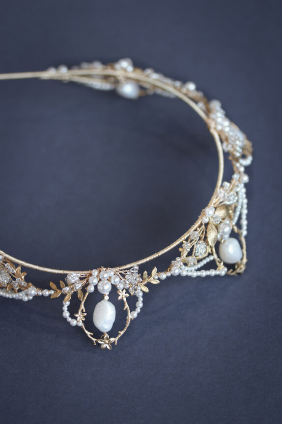 ALLEGRA gold pearl wedding crown 3
