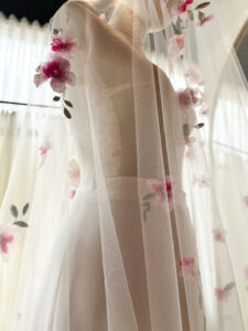 A Vision in Pink - Crafting a bespoke pink wedding veil for Leeda 16