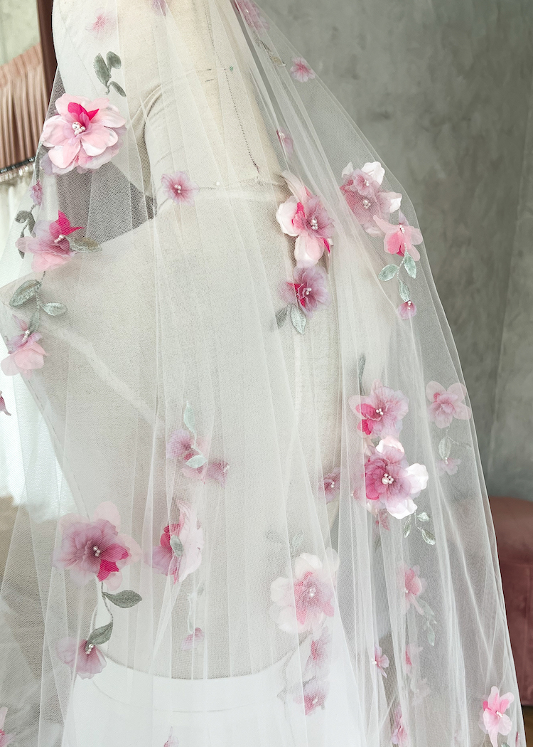 A Vision in Pink - Crafting a bespoke pink wedding veil for Leeda 2