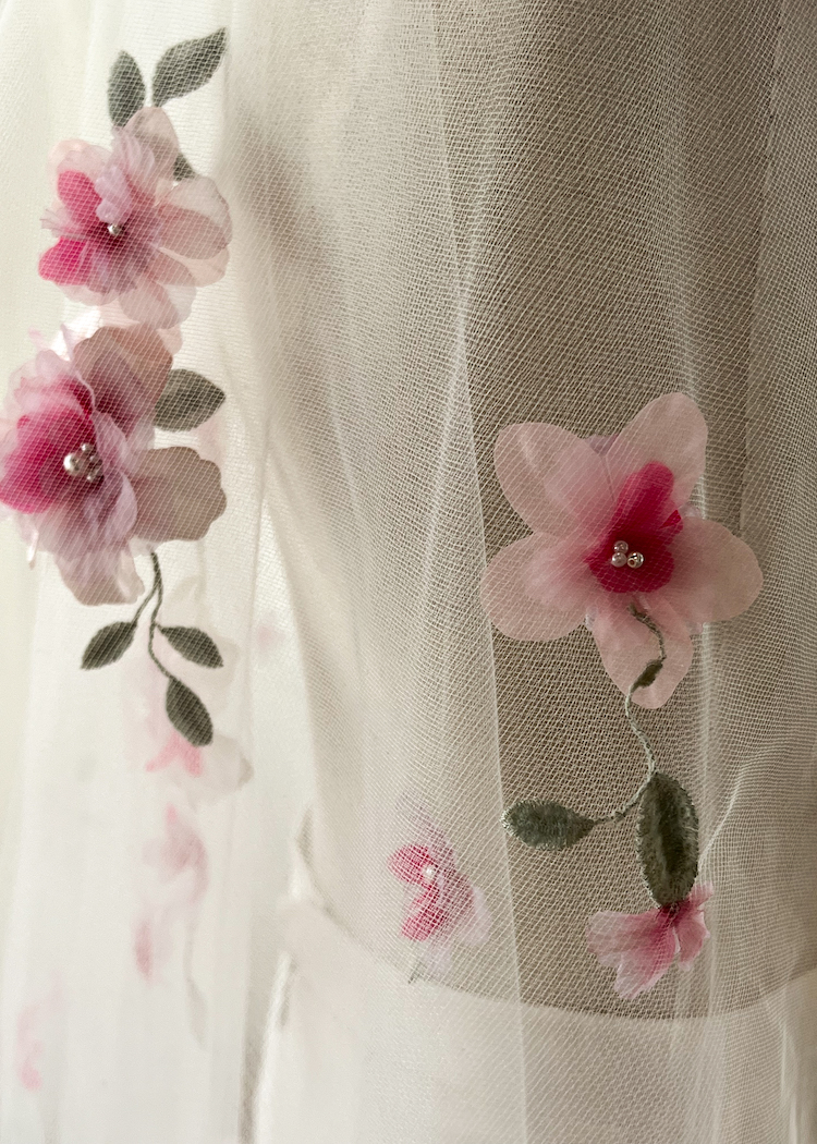 A Vision in Pink - Crafting a bespoke pink wedding veil for Leeda 3