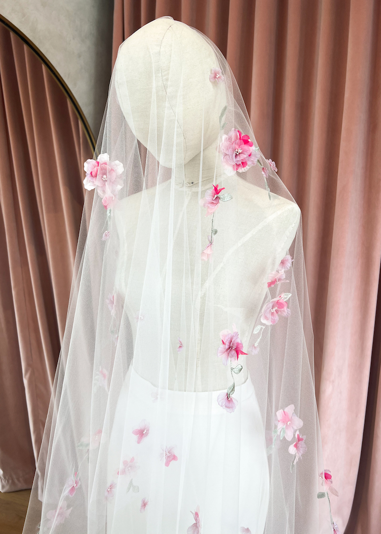 A Vision in Pink - Crafting a bespoke pink wedding veil for Leeda 8