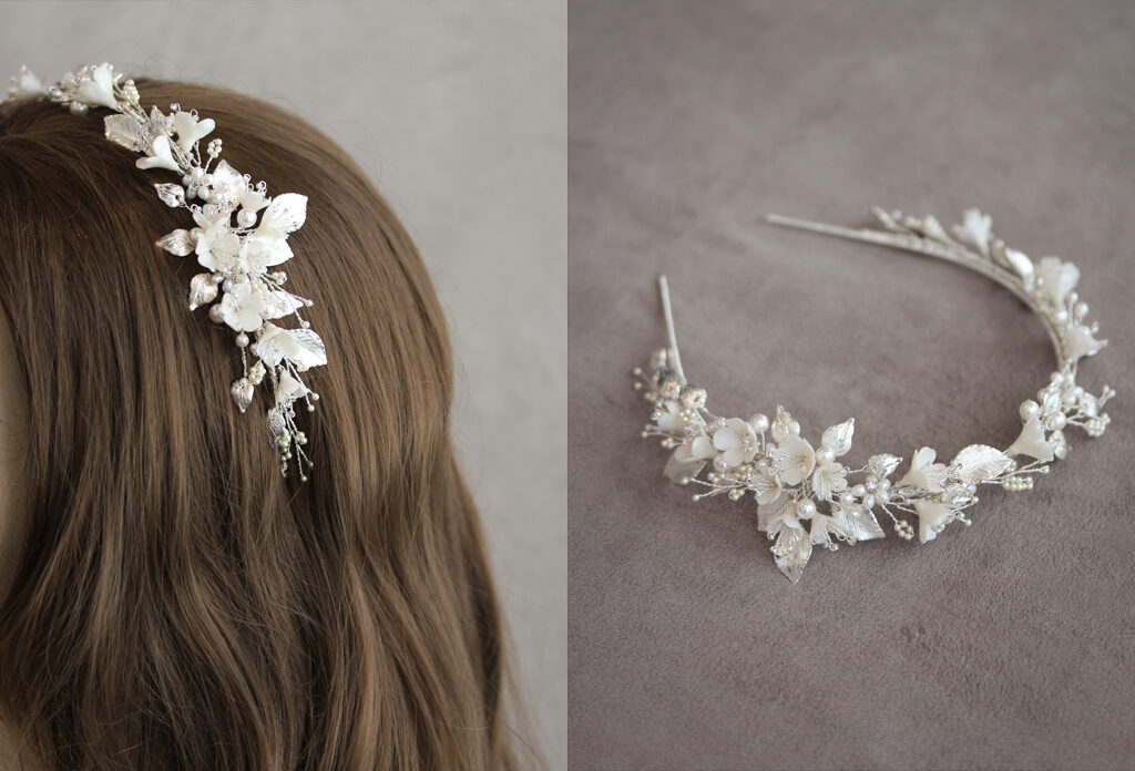 Bespoke for Diana_asymmetrical silver Flores crown