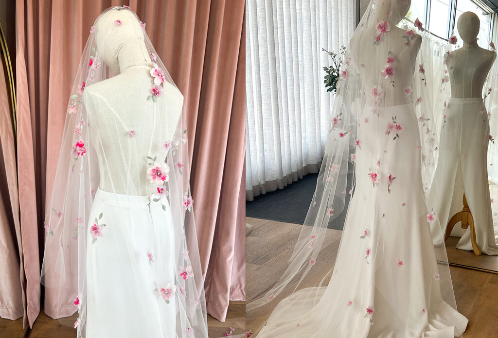 Bespoke for Leeda_Pink floral wedding veil