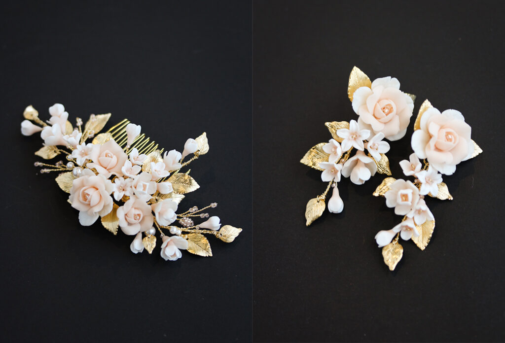 Bespoke for Rosa Janice_small Sable and matching earrings in blush and gold