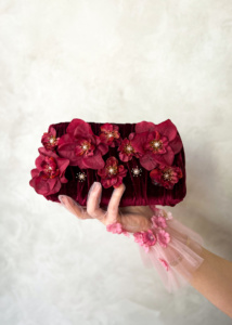 Ruby Maroon Flower Clutch 1