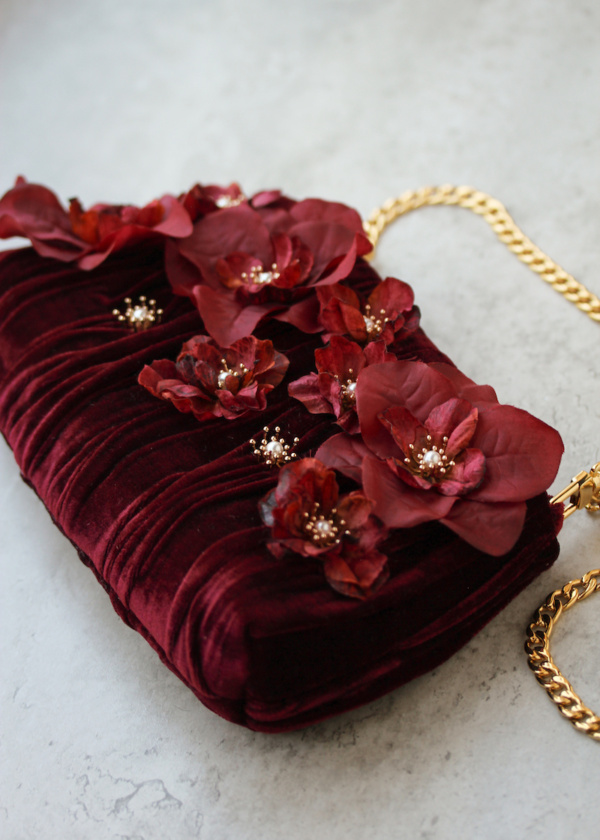 Ruby Maroon Flower Clutch 10