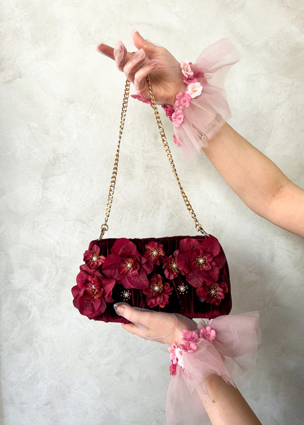 Ruby Maroon Flower Clutch 5