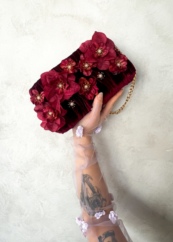 Ruby Maroon Flower Clutch 6
