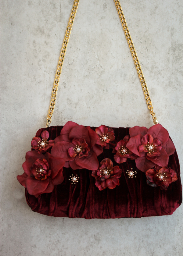 Ruby Maroon Flower Clutch 9