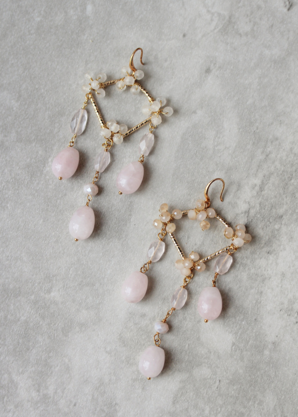 Bella Donna Rose Quartz Dangle Earrings 4