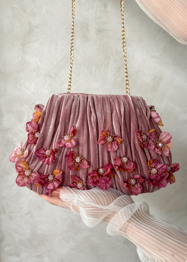 Farfalla Pink Flower Clutch 1