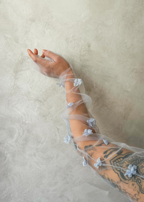 Pascale Pale Blue Tulle Gloves 7