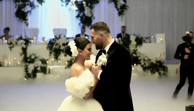 Bride Yasmin Wears Floral Bridal Headpiece 2