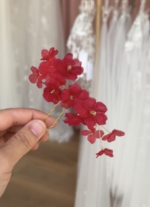 Red floral hair pin for Christine