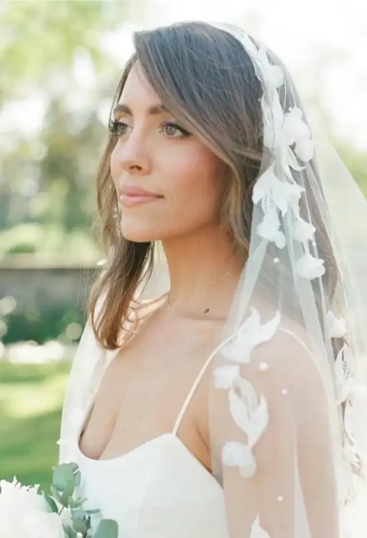 218 Bride Courtney Wears A Custom Carmen Veil With Pearls 1 826x1024