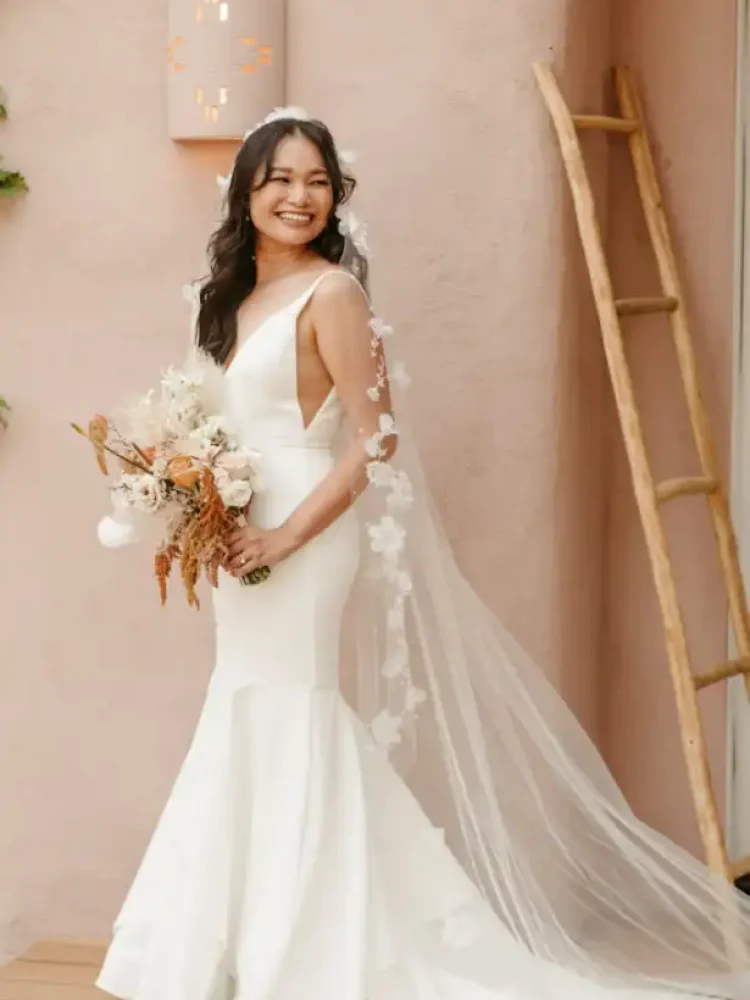 Bride Eileen Wears A Bespoke Riviera x Night Garden Veil