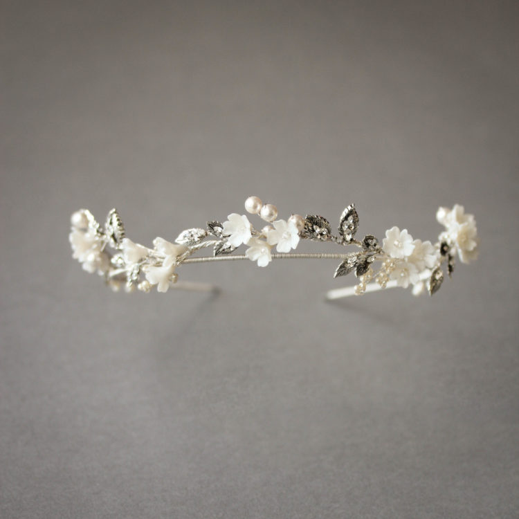 Abigail Floral Wedding Crown In Silver 10
