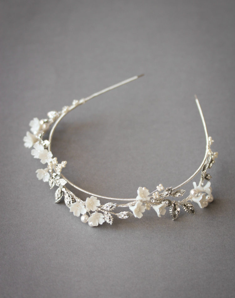 Abigail Floral Wedding Crown In Silver 2