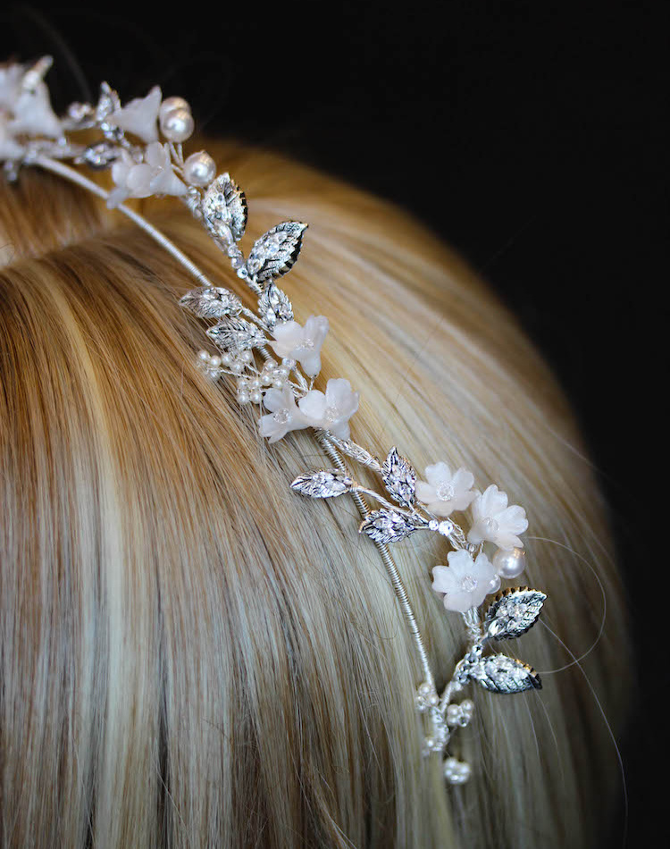 Abigail Floral Wedding Crown In Silver 3
