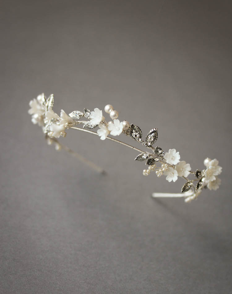 Abigail Floral Wedding Crown In Silver 4