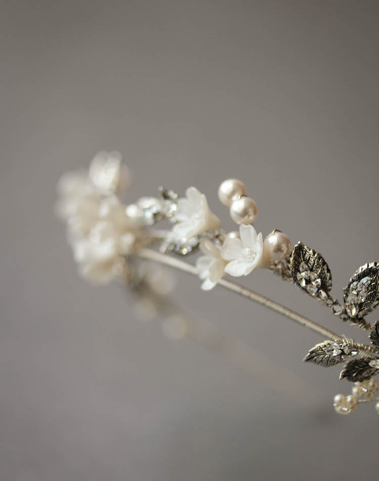 Abigail Floral Wedding Crown In Silver 5