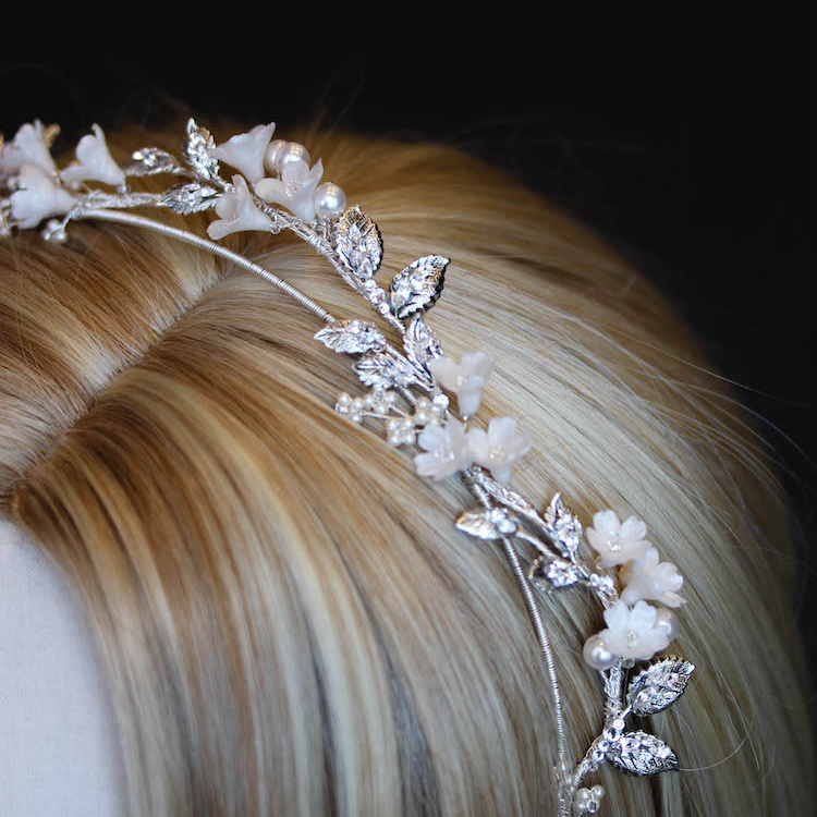Abigail Floral Wedding Crown In Silver 7