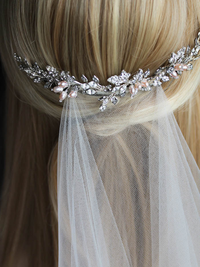 Bespoke For Brenda Silver And Blush Wedding Headpiece 9