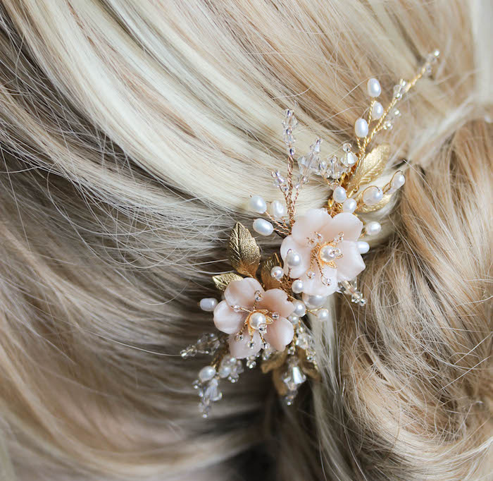 Bespoke For Marcella Pearl Bridal Hair Comb With Blush Flowers 3