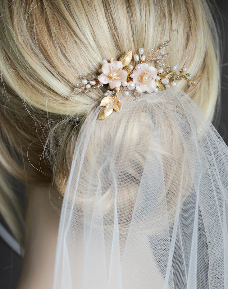 Bespoke For Marcella Pearl Bridal Hair Comb With Blush Flowers 4