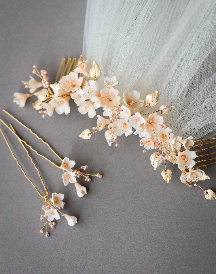 Bespoke For Tristan Cherry Blossom Floral Wedding Headpiece And Hair Pin Set 8