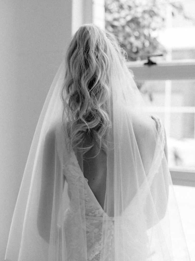 Bordeaux Fingertip Wedding Veil For Classic Ponytail