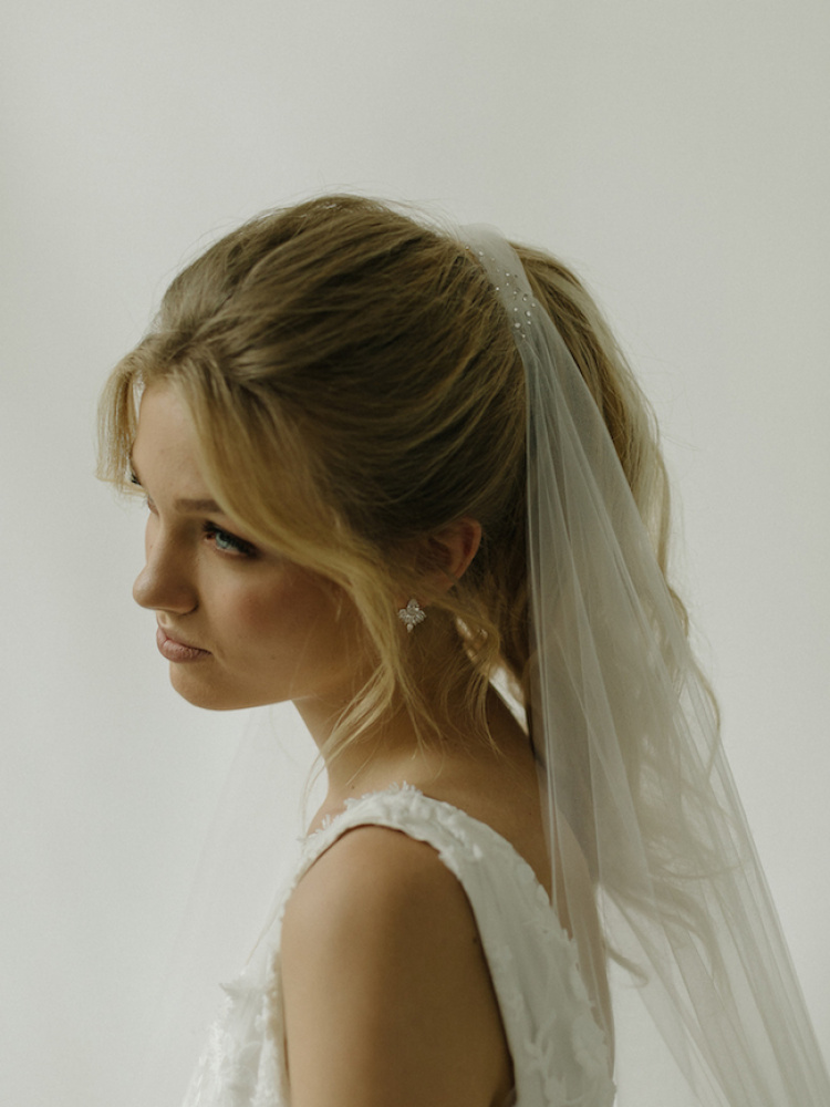 Bordeaux Fingertip Wedding Veil For Wedding Ponytails