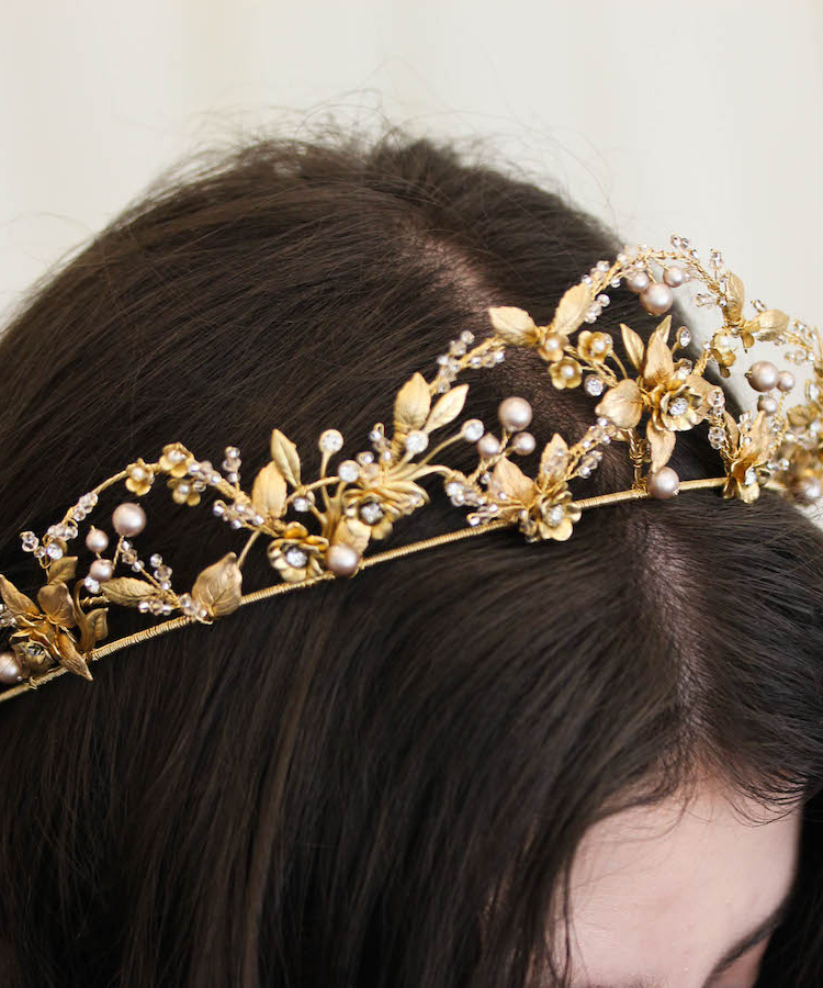 Bespoke For Alexandra Gold Wedding Crown With Powder Pearls 11