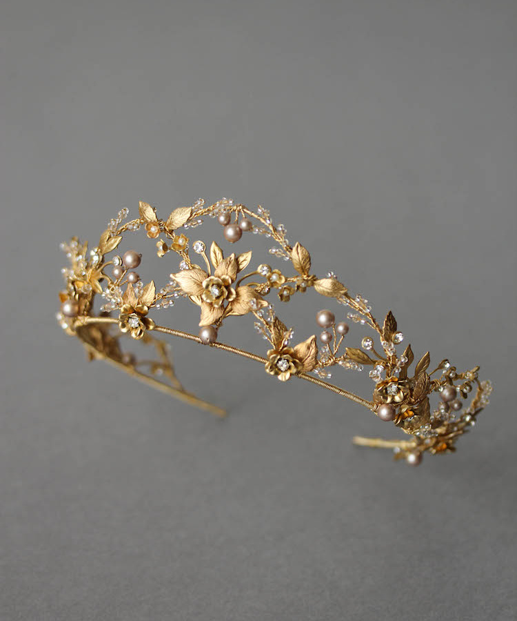 Bespoke For Alexandra Gold Wedding Crown With Powder Pearls 2