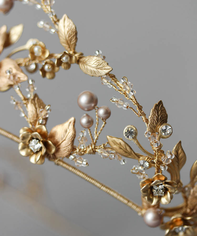 Bespoke For Alexandra Gold Wedding Crown With Powder Pearls 4